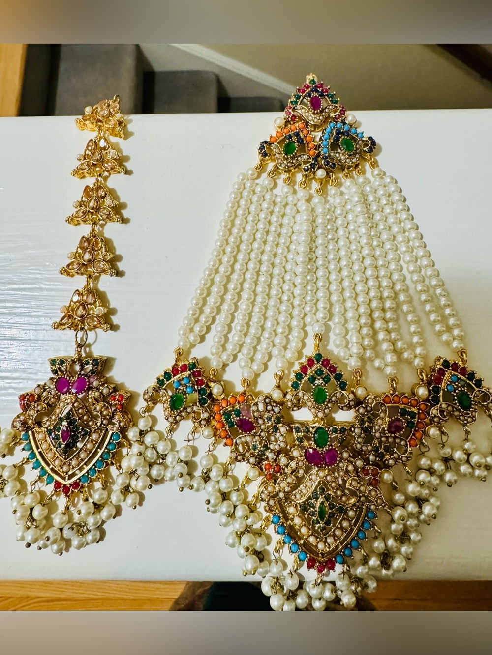 Traditional Gold-Tone Multicolor with pearls tikli and Jhapta